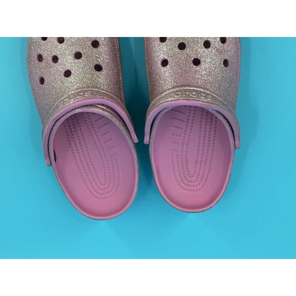 Crocs Classic Glitter Clog Women’s 11 Men’s 9 Pink Sparkle Slip On Shoes
